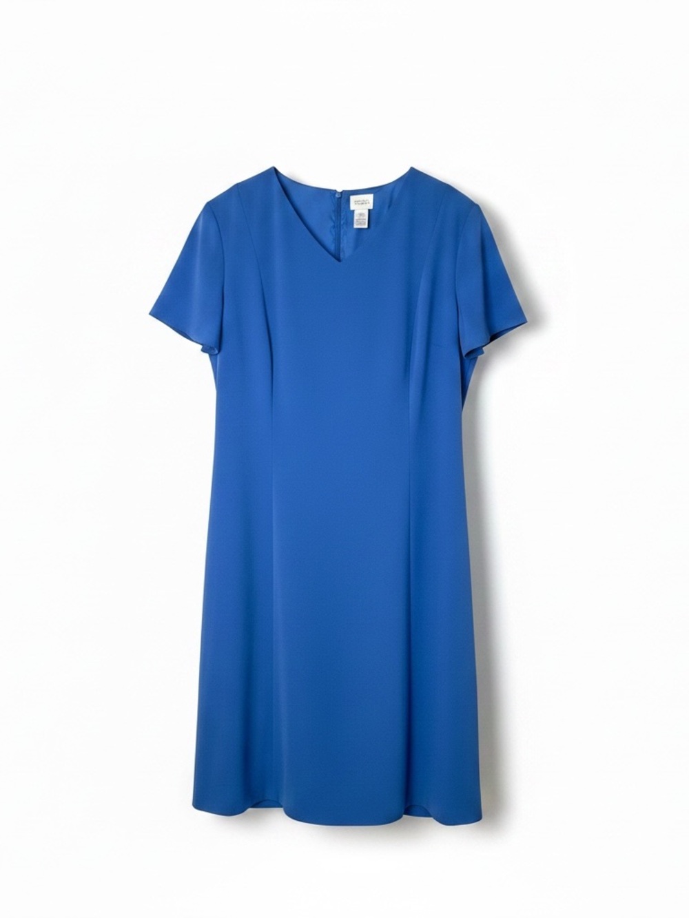 Liz Baker 24W blue v‎ neck short sleeve lined fit & flare midi classic dress